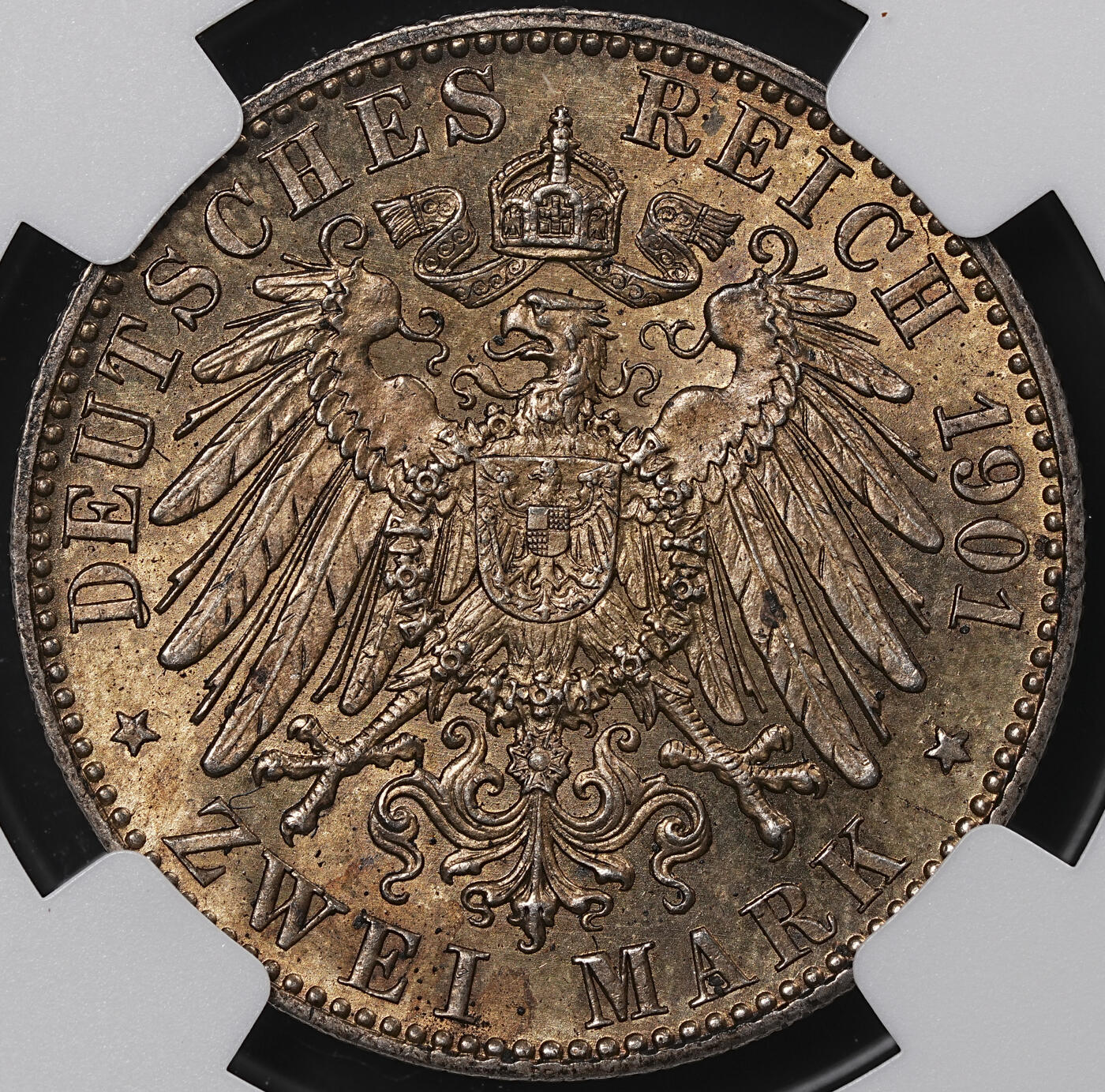 修遠堂世界钱币第八十三期 NGC MS63 1901年普鲁士建国200周年2马克银币 黄油彩