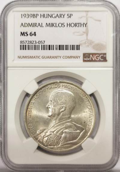 博洋堂世界钱币拍卖第137期（全场包邮） - NGC MS63 匈牙利1939年霍尔蒂5潘国大银