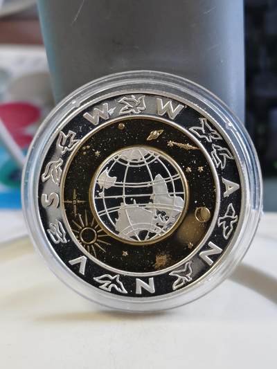 第174期拍卖【长期征集拍品】 - 安道尔1999年千禧年双色纪念银币，有氧化，925银，1盎司，直径38毫米