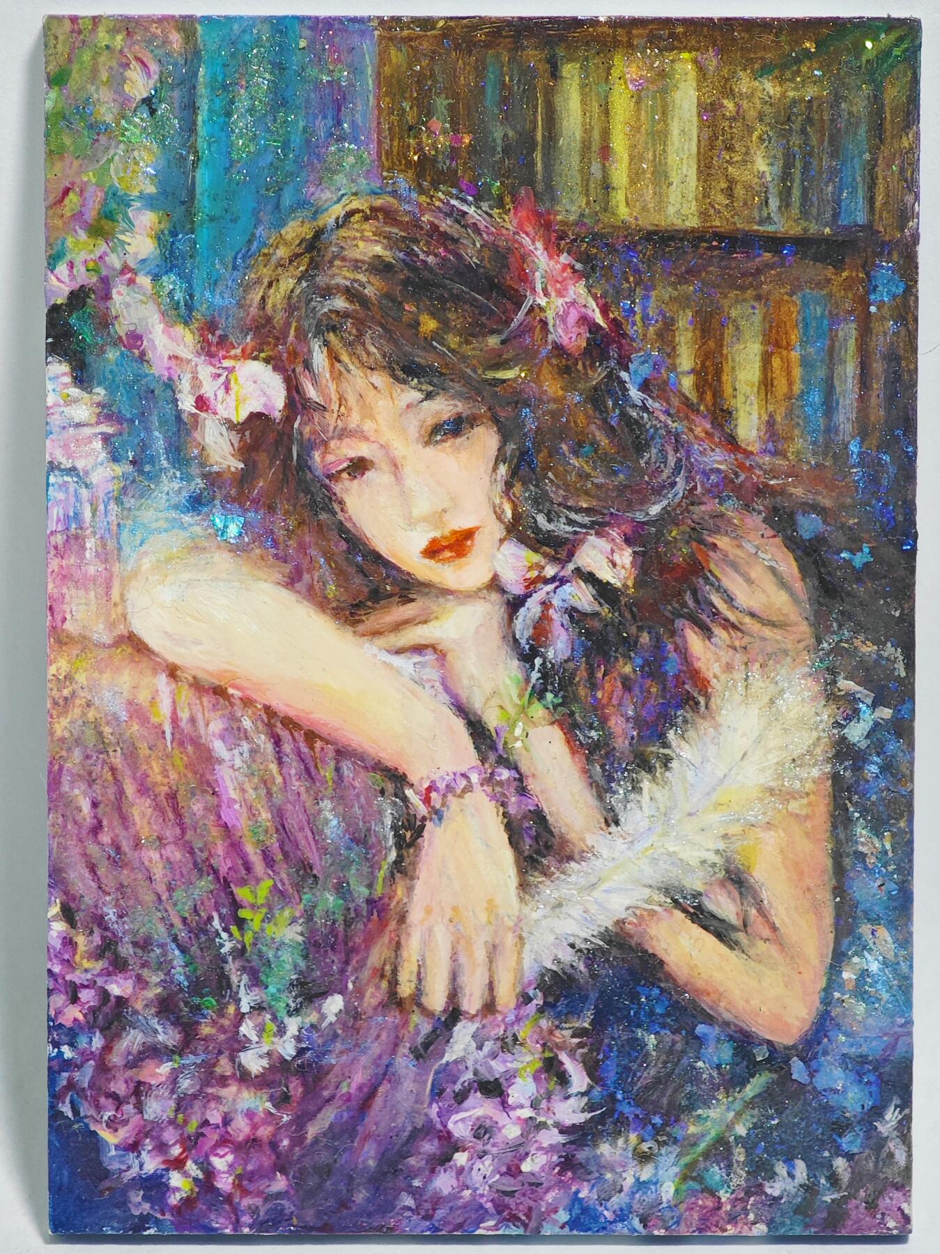 白泽拍卖卡牌手绘专场第24期（持续征集ING，白露暧秋色，月明清漏中） 2025 掌上潮流手绘卡 伏案 油画  葡萄岩彩亲签