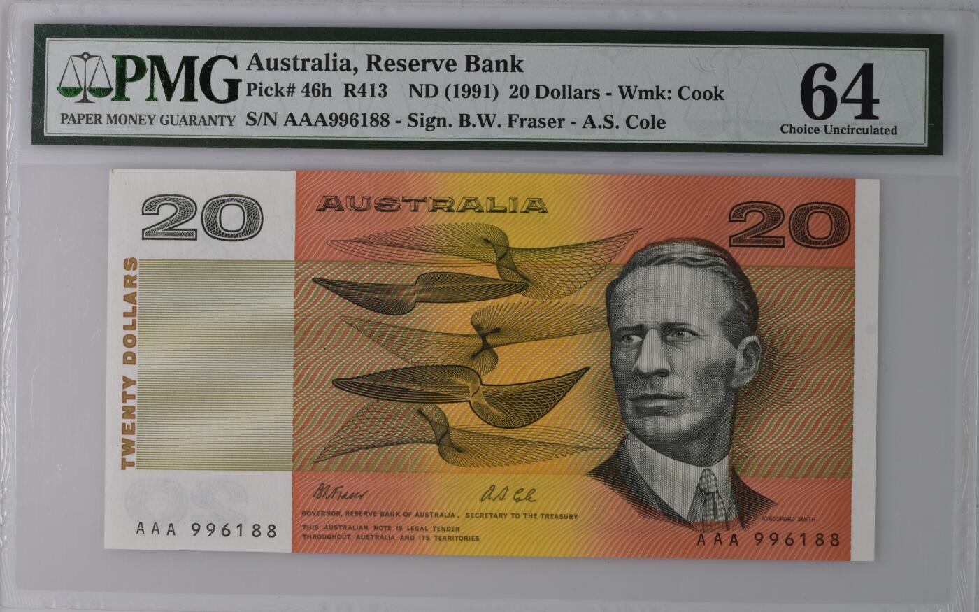 Australia, Reserve Bank, 20 Dollars R413    ND (1991) - Wmk: Cook