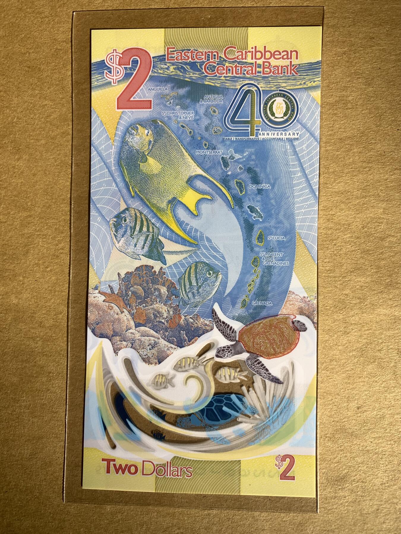 【礼羽收藏】🌏世界钱币拍卖第112期 【AD169222】全新UNC 2024年东加勒比2元纪念钞 无3457尾222 朦胧豹子号