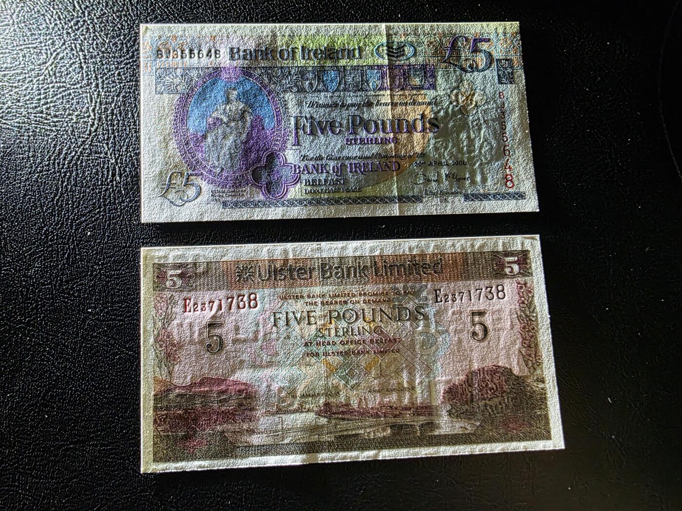 叁拾收藏第31期 北爱尔兰2008年5镑+2013年5镑阿尔斯特银行  UNC
