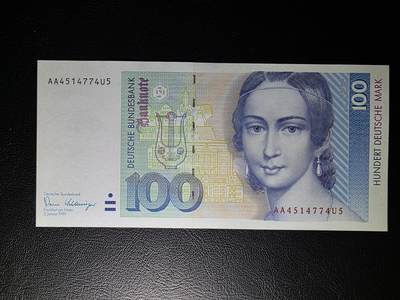 叁拾收藏第31期 - 德国1989年首版100马克（AA字冠，音乐家克拉拉舒曼）UNC