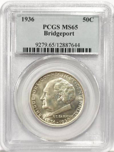 博洋堂世界钱币拍卖第137期（全场包邮） - PCGS MS65 1936年美国布里奇波特半美元银币 非常少见的品种，此品种65分国内公开市场首见。非常强的光，底板细腻丝滑，老盒子严评，状态比常见的65分的美国半圆强很多