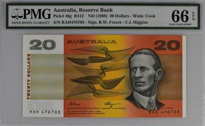 Australia, Reserve Bank, 20 Dollars R412    ND (1989) - Wmk: Cook - Australia, Reserve Bank, 20 Dollars R412    ND (1989) - Wmk: Cook