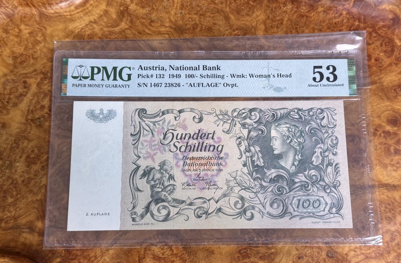 得物收藏 Chase Auction 第33期 - - 外钞、民国钞和人民币混合场！持续更新中！ 1949年奥地利100先令，PMG53！
