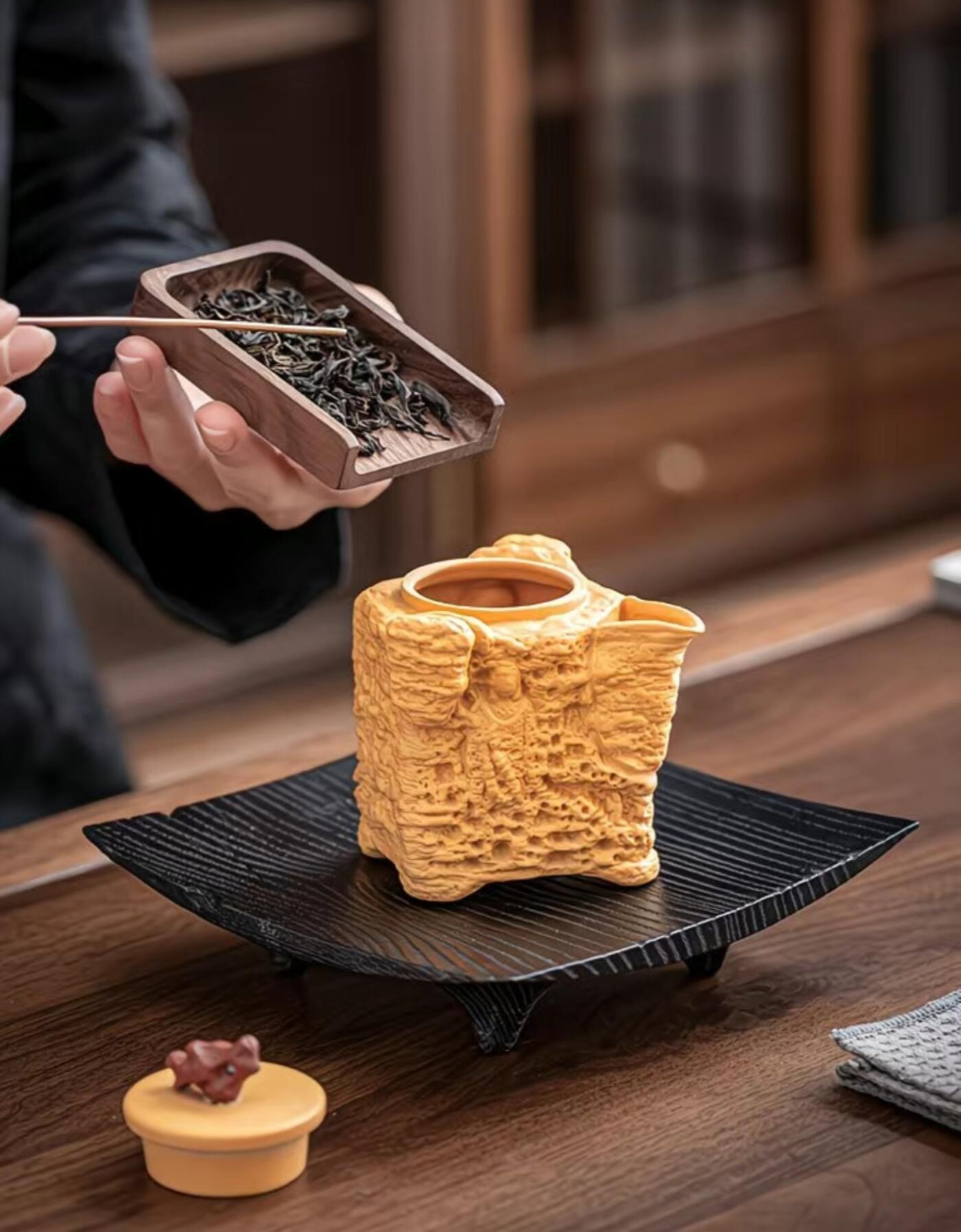 黄段泥精品手工壶具 黄段泥复古紫砂谷方壶