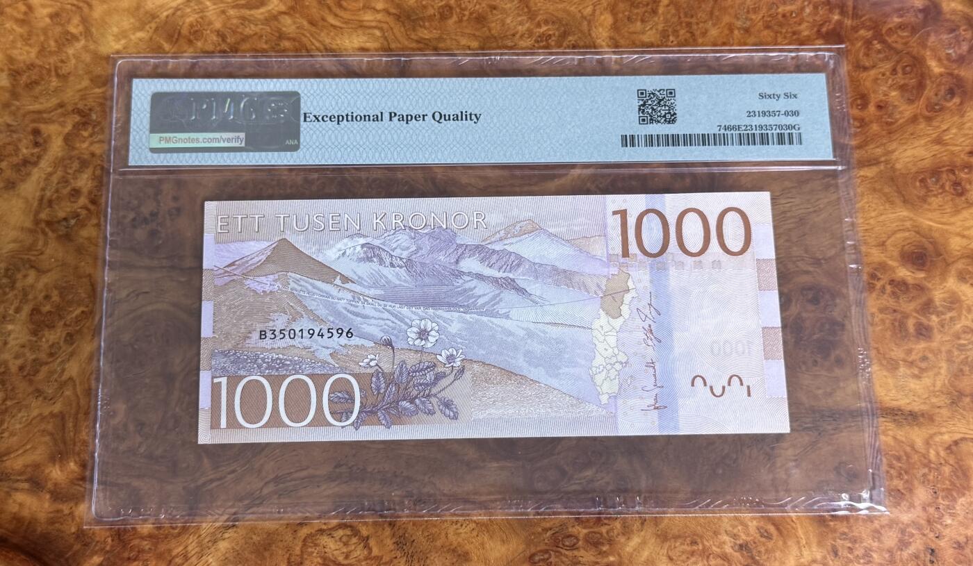 得物收藏 Chase Auction 第33期 - - 外钞、民国钞和人民币混合场！持续更新中！ 2015年瑞典1000克朗，PMG66！