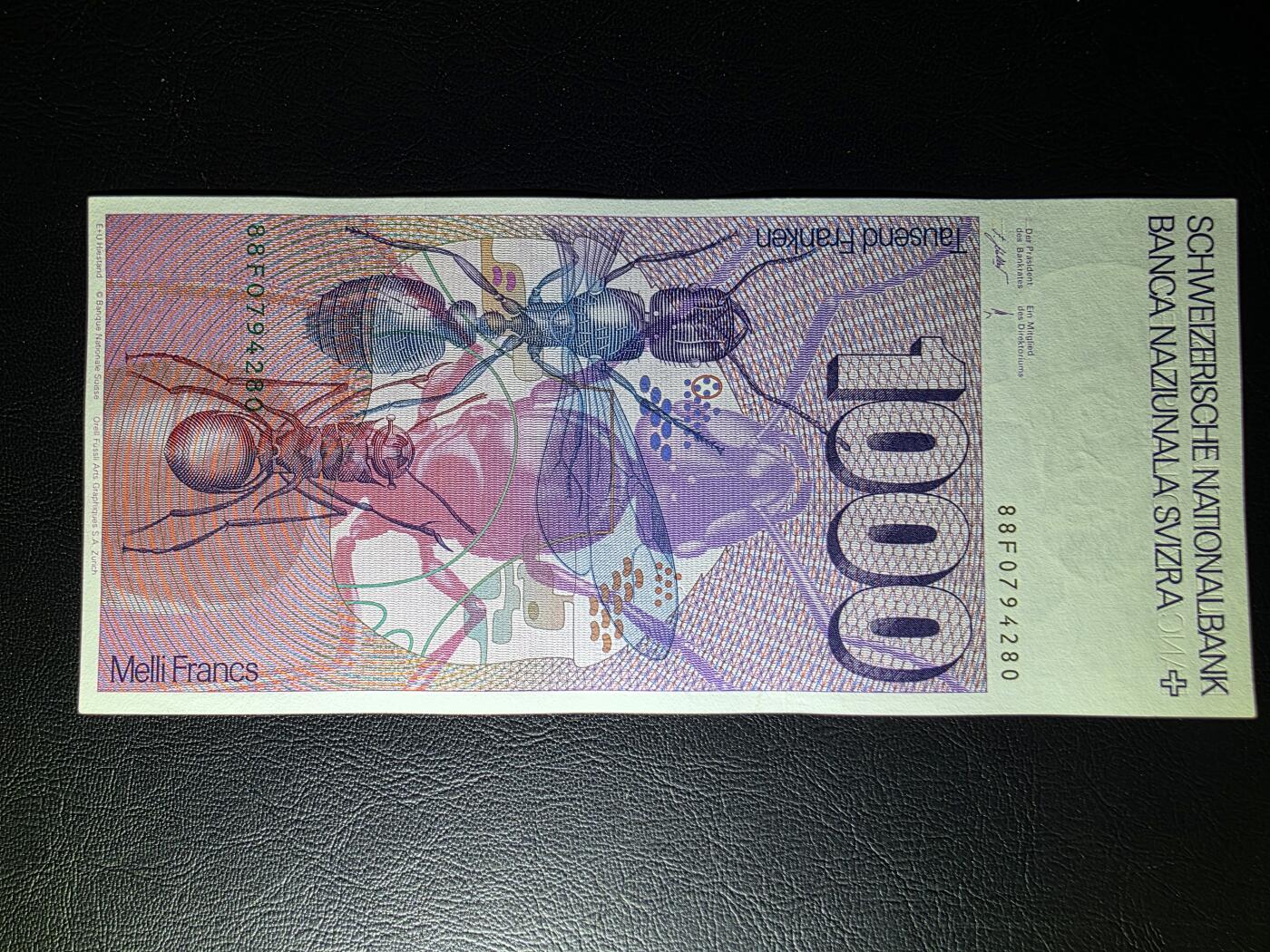叁拾收藏第31期 瑞士1988年1000法郎  大蚂蚁  UNC