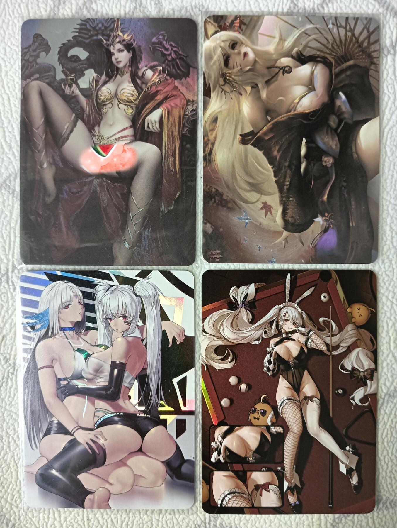 花开卡拍第37期（9月7号周日截拍，品控勿拍!!!拍品不寄存，运费5元，自制卡难免瑕疵，可能存在轻微撞角爆边等出厂瑕疵，品控介意勿拍！） 凌墨绘天阁单卡4张，3张彩闪1张纱布闪，纱布闪卡背是艺术版