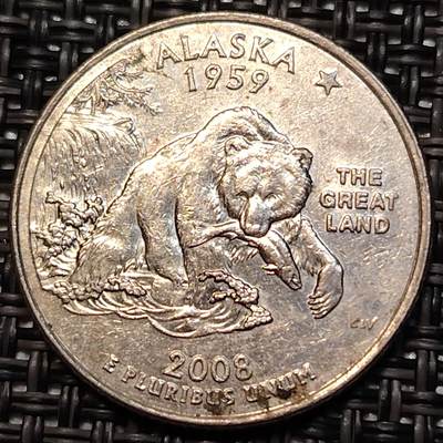 布加迪🐬～世界钱币(上海)🌾第 240 期 /  各国套币和散币 - 美国🇺🇸 2008年 25分 阿拉斯加州币