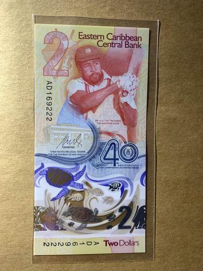 【礼羽收藏】🌏世界钱币拍卖第112期 - 【AD169222】全新UNC 2024年东加勒比2元纪念钞 无3457尾222 朦胧豹子号