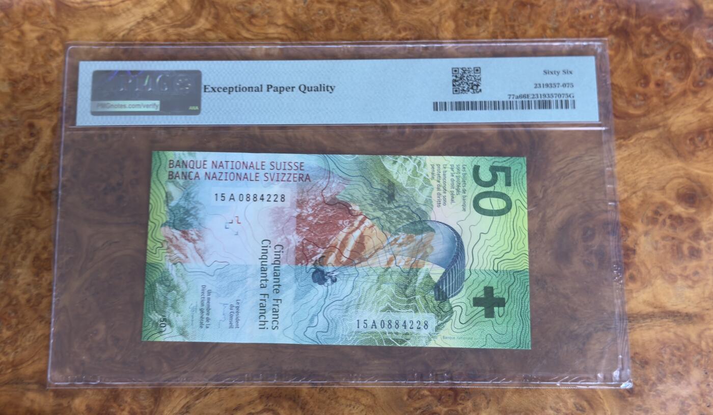 得物收藏 Chase Auction 第33期 - - 外钞、民国钞和人民币混合场！持续更新中！ 2015年瑞士50法郎，首发A冠，获奖钞，PMG66！