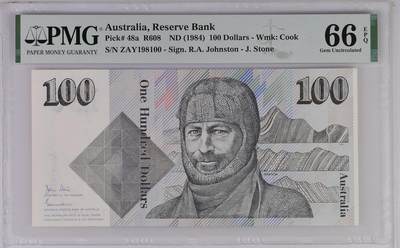 Australia, Reserve Bank, 100 Dollars R608    ND (1984) - Wmk: Cook - Australia, Reserve Bank, 100 Dollars R608    ND (1984) - Wmk: Cook