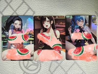 花开卡拍第37期（9月7号周日截拍，品控勿拍!!!拍品不寄存，运费5元，自制卡难免瑕疵，可能存在轻微撞角爆边等出厂瑕疵，品控介意勿拍！） - 动漫同人女主角艺术卡3张，彩闪