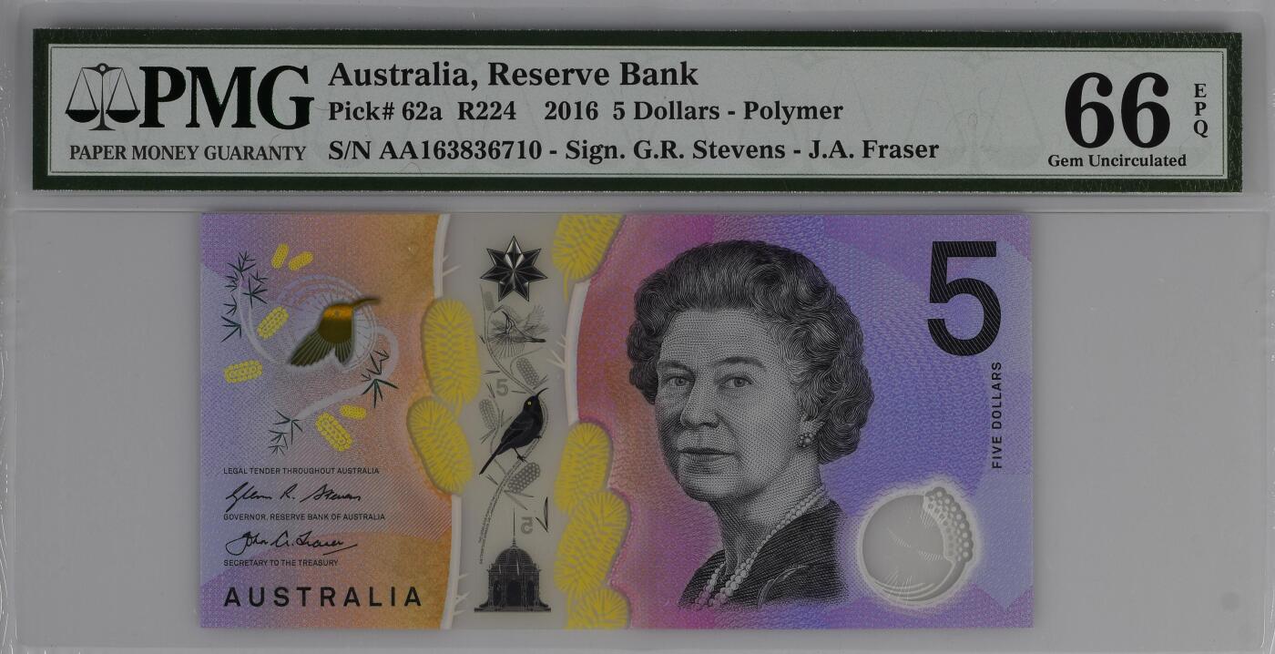 Australia, Reserve Bank, 5 Dollars R224    2016 - Polymer