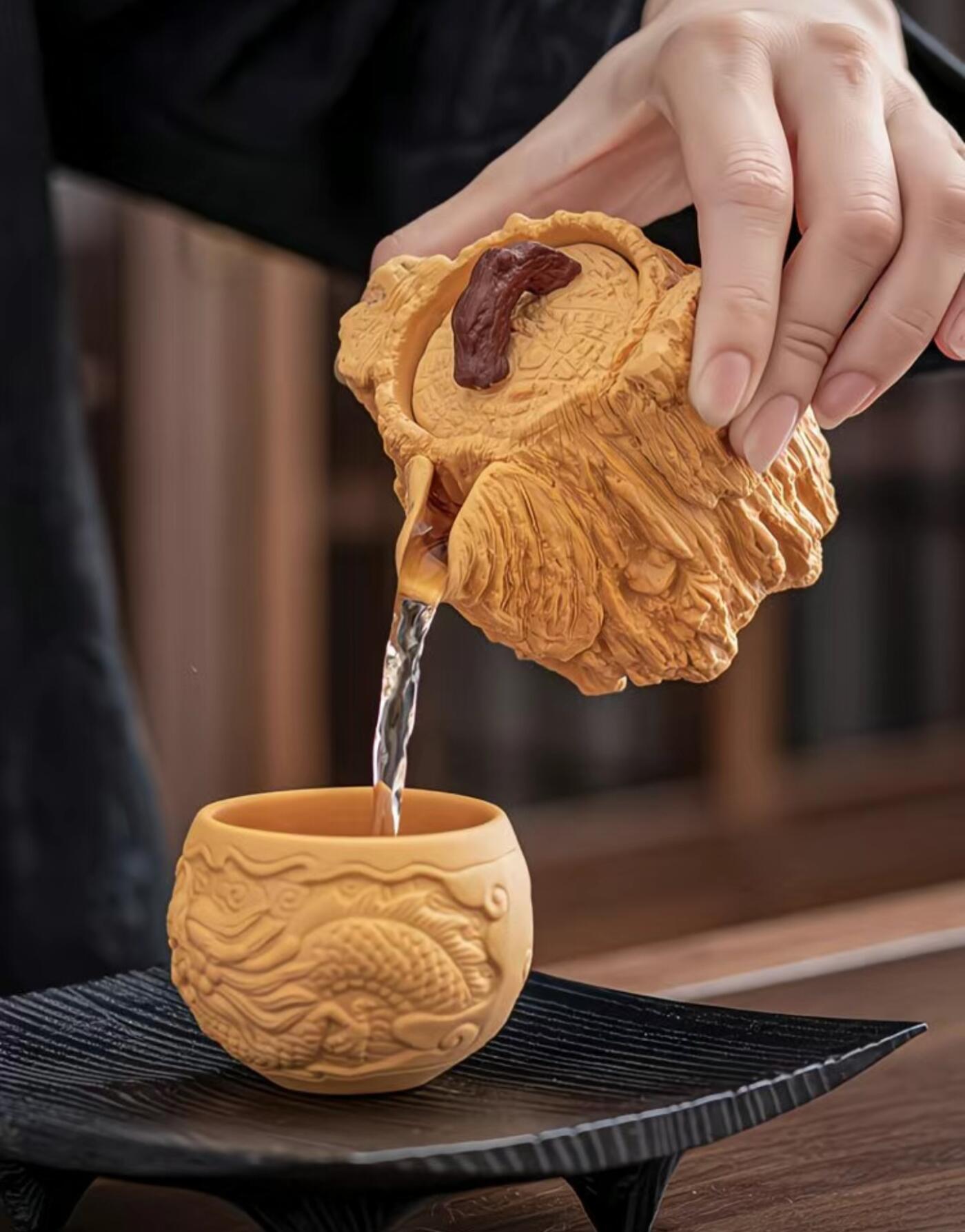 黄段泥精品手工壶具 黄段泥朽木头手工壶