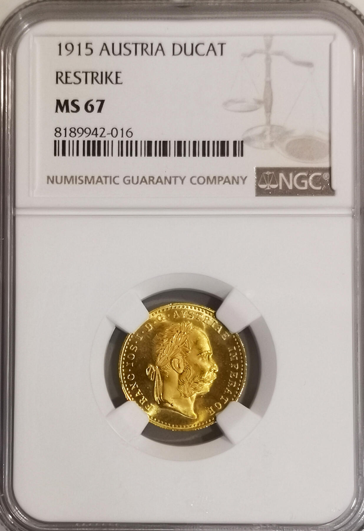 NGC-MS67 1915奥地利弗朗茨杜卡特金币