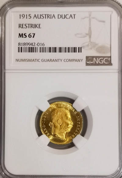 NGC-MS67 1915奥地利弗朗茨杜卡特金币 - NGC-MS67 1915奥地利弗朗茨杜卡特金币