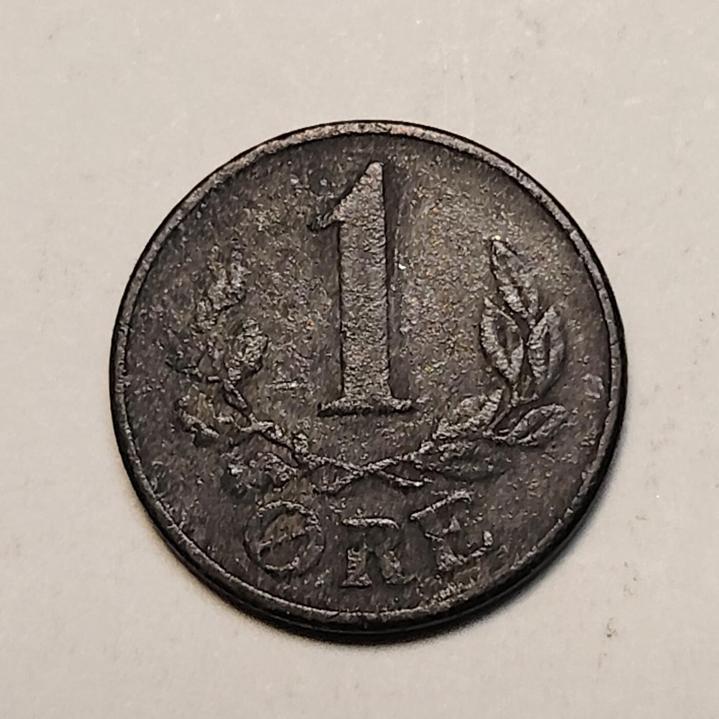 布加迪🐬～世界钱币(上海)🌾第 240 期 /  各国套币和散币 丹麦🇩🇰 1944年 1奥尔锌币