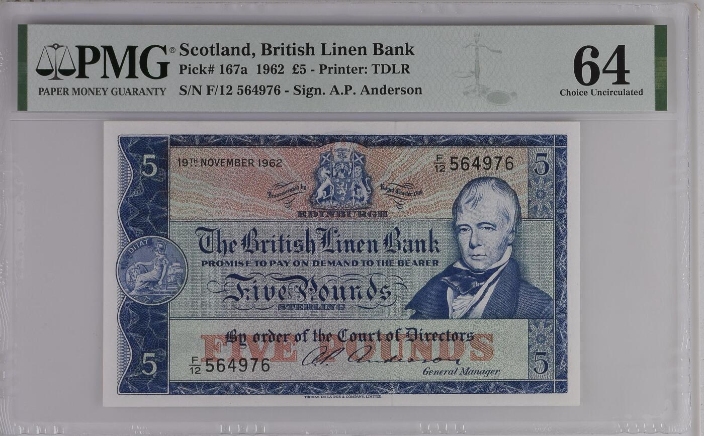 Scotland, British Linen Bank, �5 1962 - Printer: TDLR