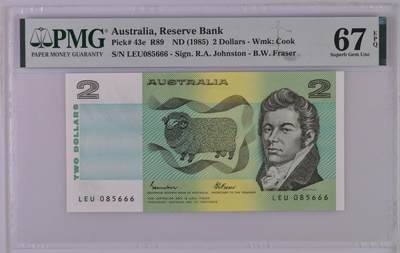 Australia, Reserve Bank, 2 Dollars R89    ND (1985) - Wmk: Cook - Australia, Reserve Bank, 2 Dollars R89    ND (1985) - Wmk: Cook