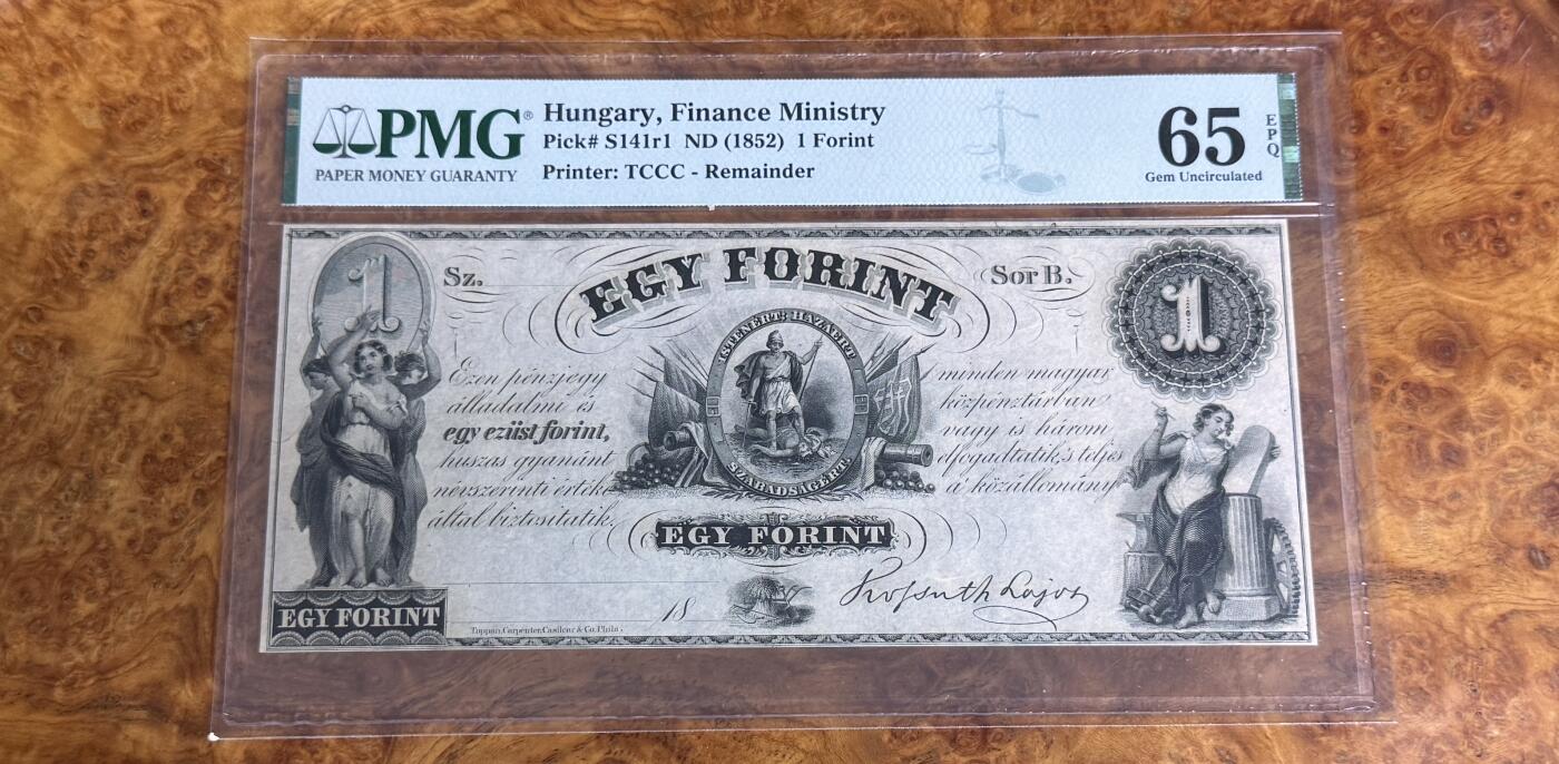 得物收藏 Chase Auction 第33期 - - 外钞、民国钞和人民币混合场！持续更新中！ 1852年匈牙利1元，PMG65！