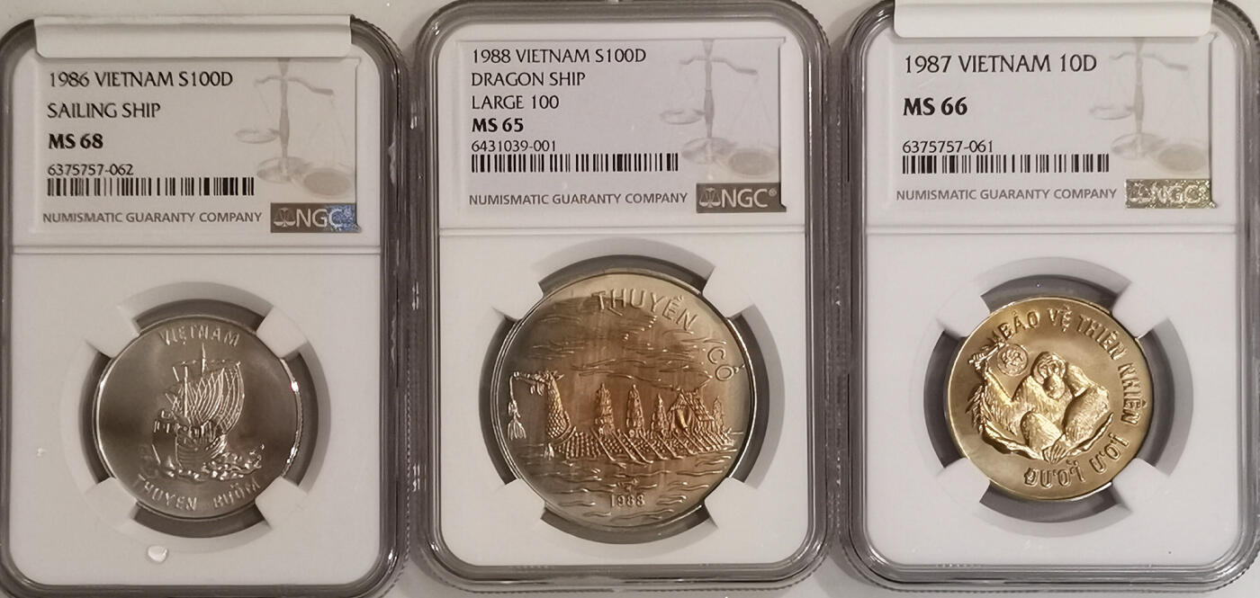 NGC-MS68/65/66 1986-1988越南两银一镍