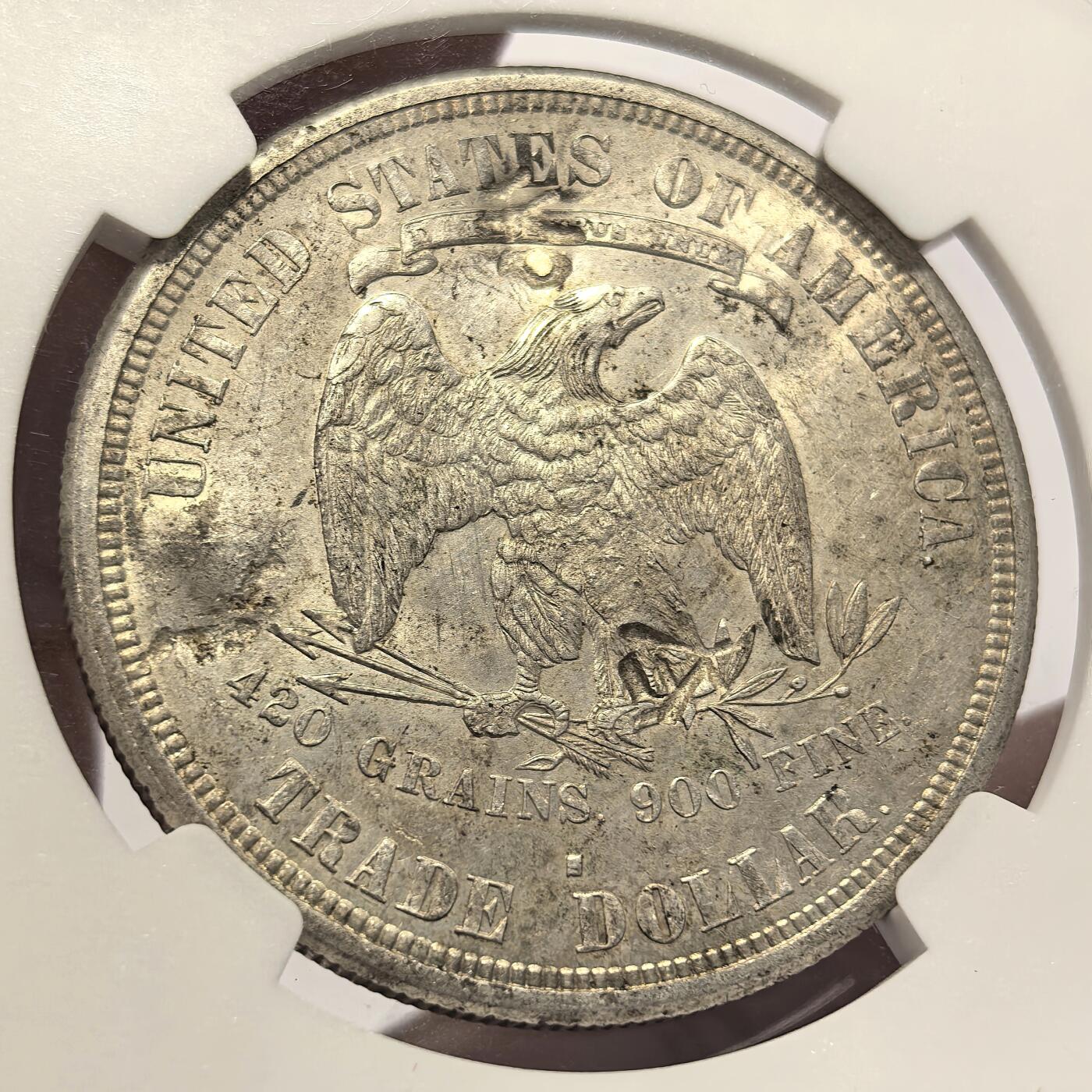 博洋堂世界钱币拍卖第137期（全场包邮） NGC CHOPMARKED 美国贸易银1875s UNC品相，“和”等几个清晰戳记，作为早期在华流通银币，戳记清晰底板完美的少见。