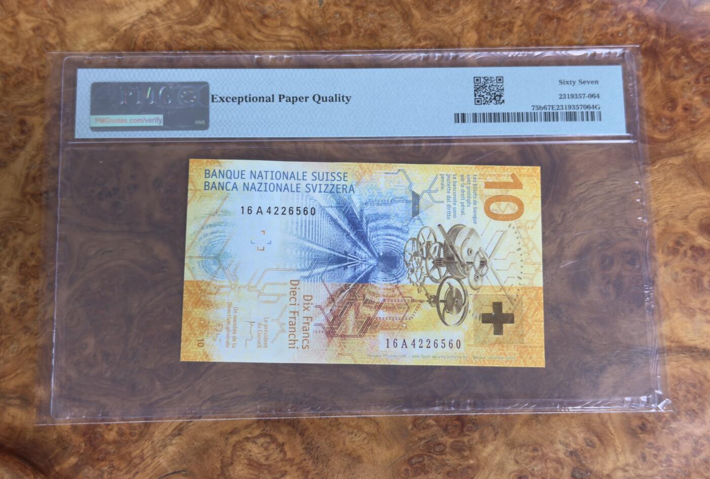得物收藏 Chase Auction 第33期 - - 外钞、民国钞和人民币混合场！持续更新中！ 2016年瑞士10法郎，首发A冠，获奖钞，PMG67！