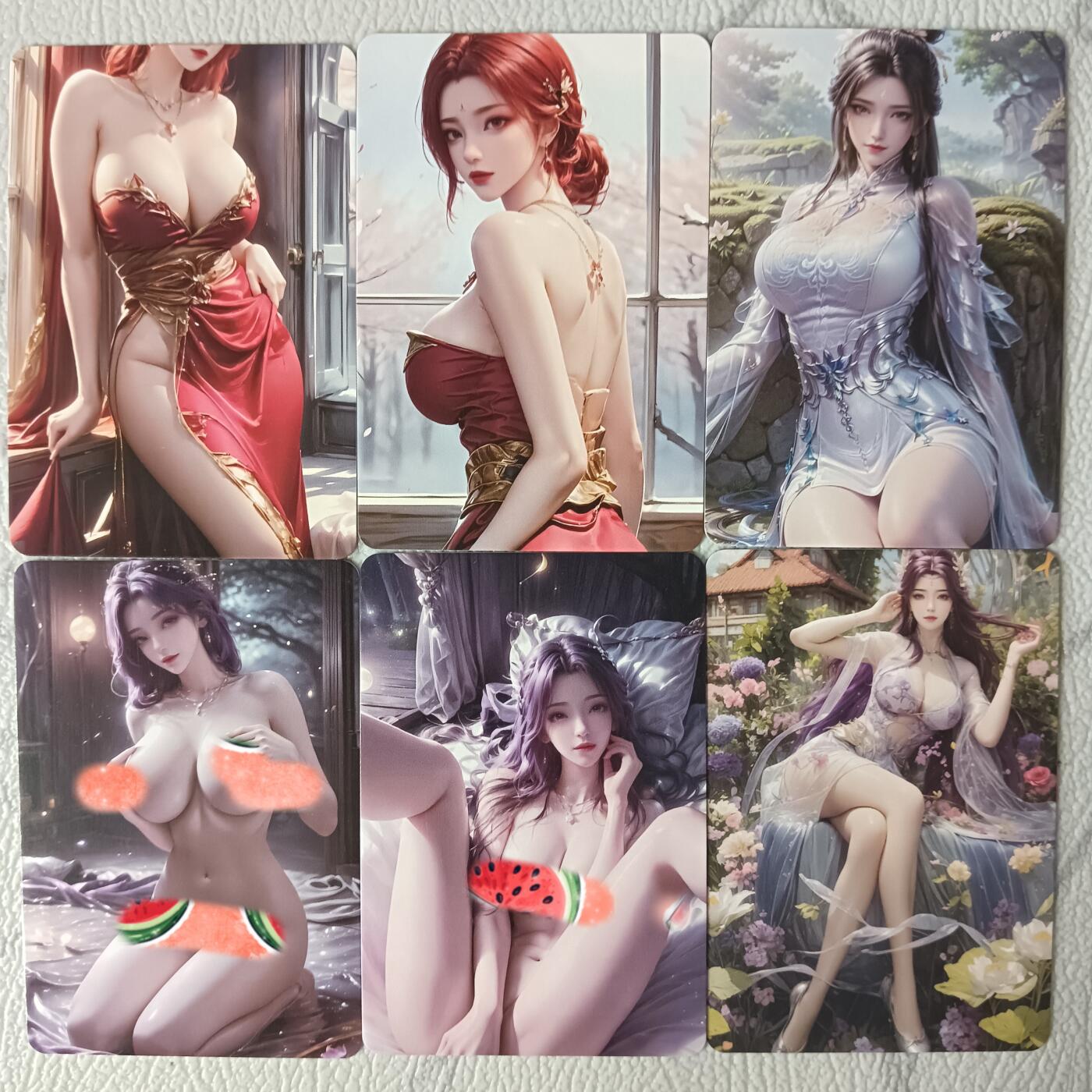 花开卡拍第37期（9月7号周日截拍，品控勿拍!!!拍品不寄存，运费5元，自制卡难免瑕疵，可能存在轻微撞角爆边等出厂瑕疵，品控介意勿拍！） 国漫女神6张，折光彩闪