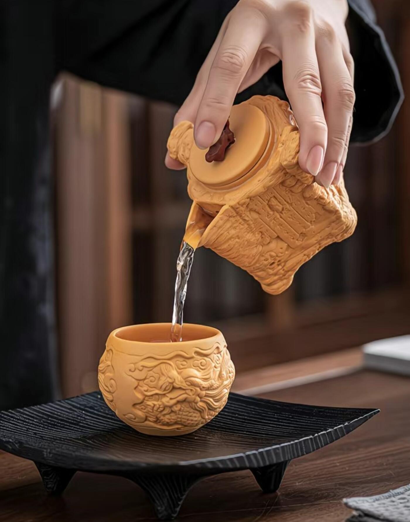 黄段泥精品手工壶具 黄段泥复古紫砂谷方壶
