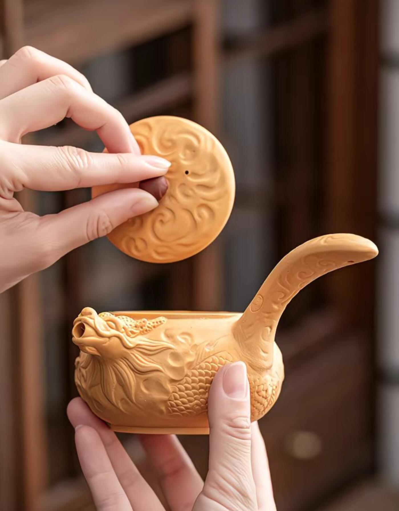 黄段泥精品手工壶具 黄金段泥半手工侧把龙壶