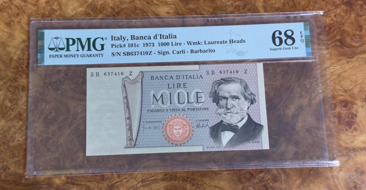 得物收藏 Chase Auction 第33期 - - 外钞、民国钞和人民币混合场！持续更新中！ 1973年意大利1000里拉，PMG68！