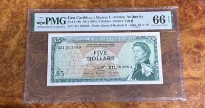 得物收藏 Chase Auction 第33期 - - 外钞、民国钞和人民币混合场！持续更新中！ - 1965年东加勒比5元，PMG66！