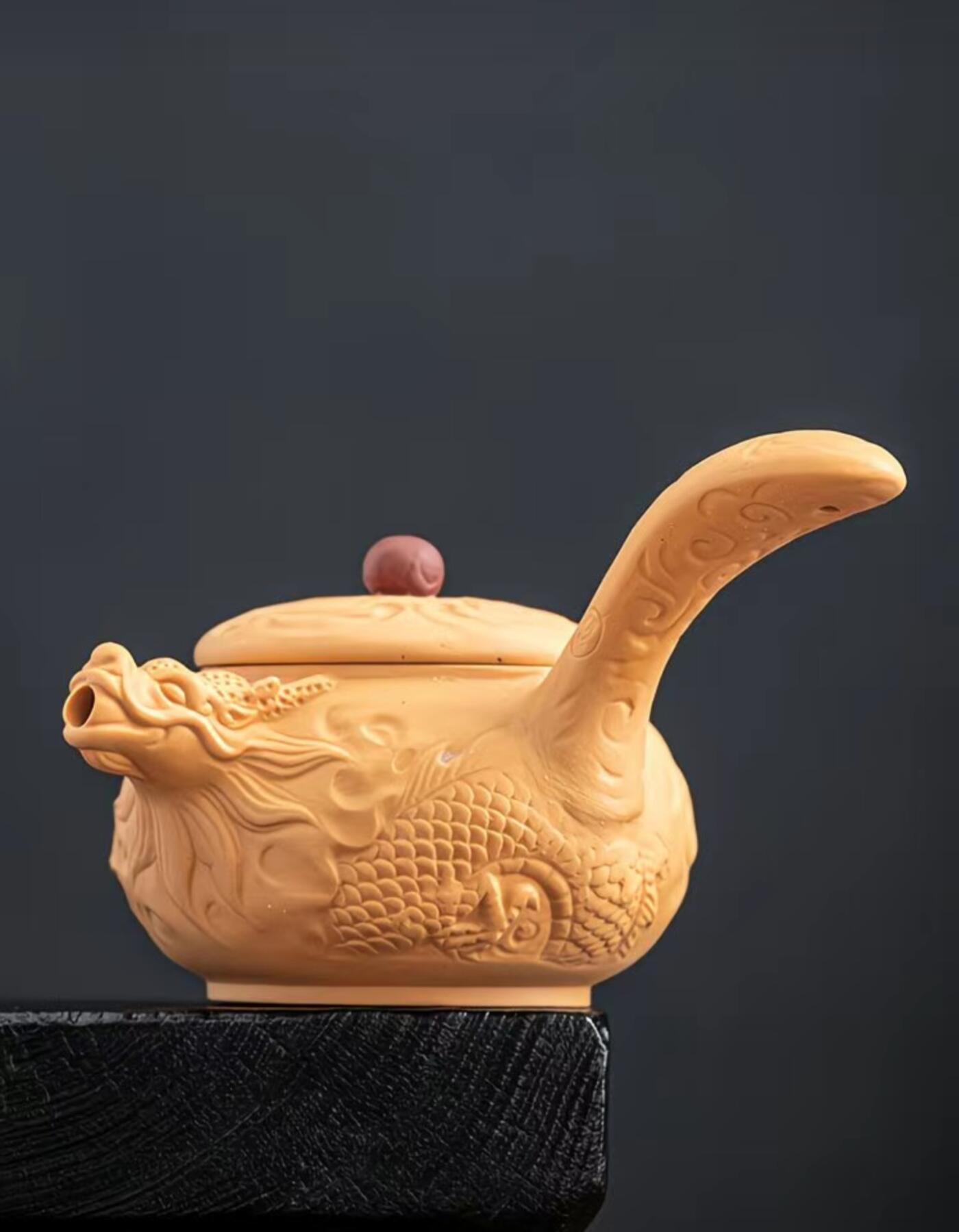 黄段泥精品手工壶具 黄金段泥半手工侧把龙壶