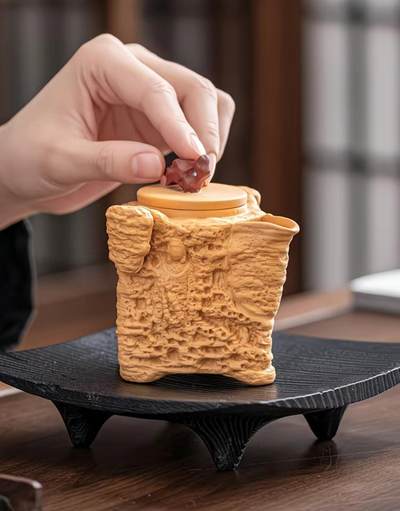 黄段泥精品手工壶具 - 黄段泥复古紫砂谷方壶