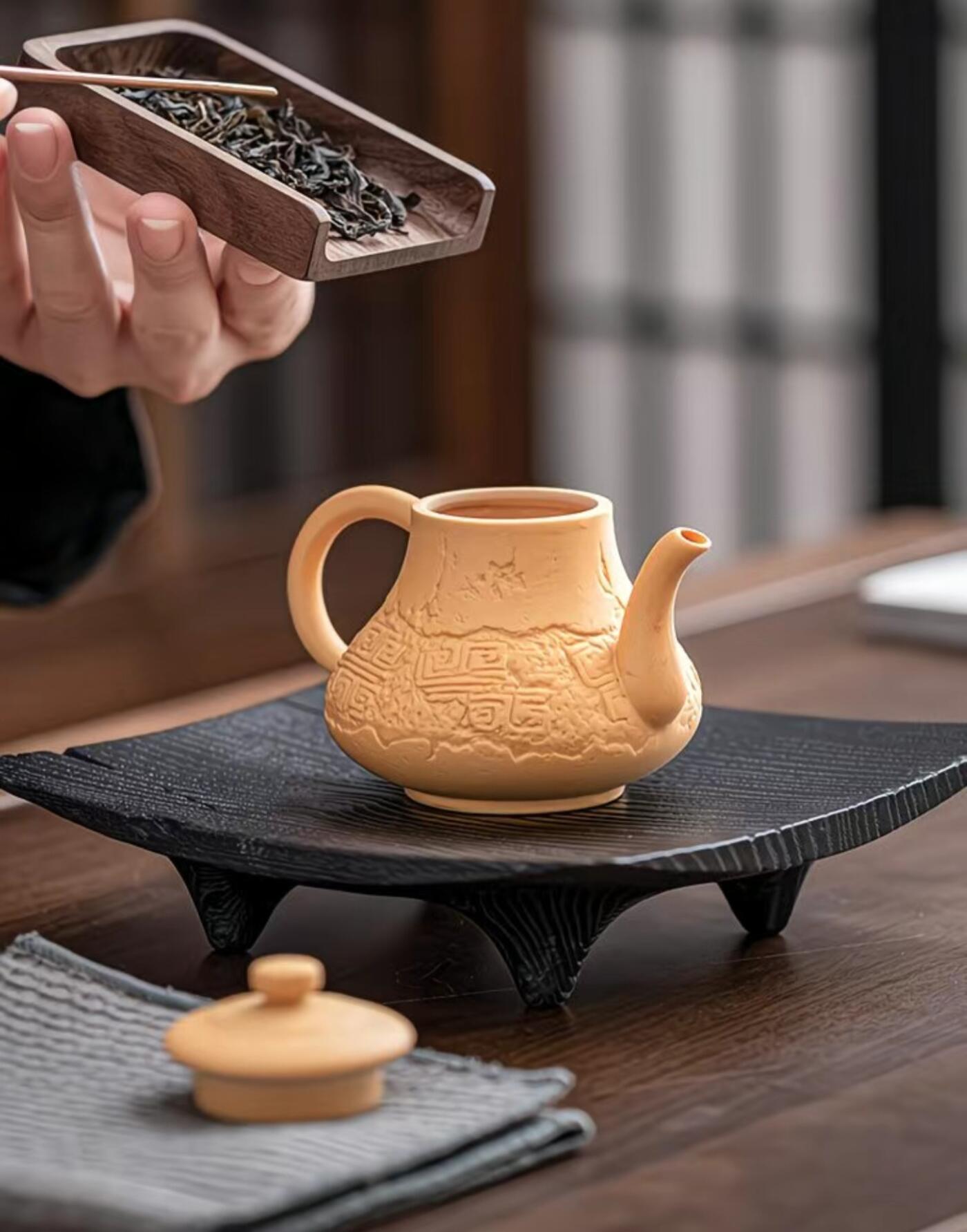 黄段泥精品手工壶具 黄金段泥半手工回纹茶壶
