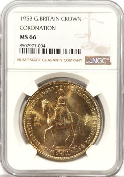 博洋堂世界钱币拍卖第137期（全场包邮） - NGC MS66 英国1953年伊丽莎白二世登基纪念克朗，高分少见