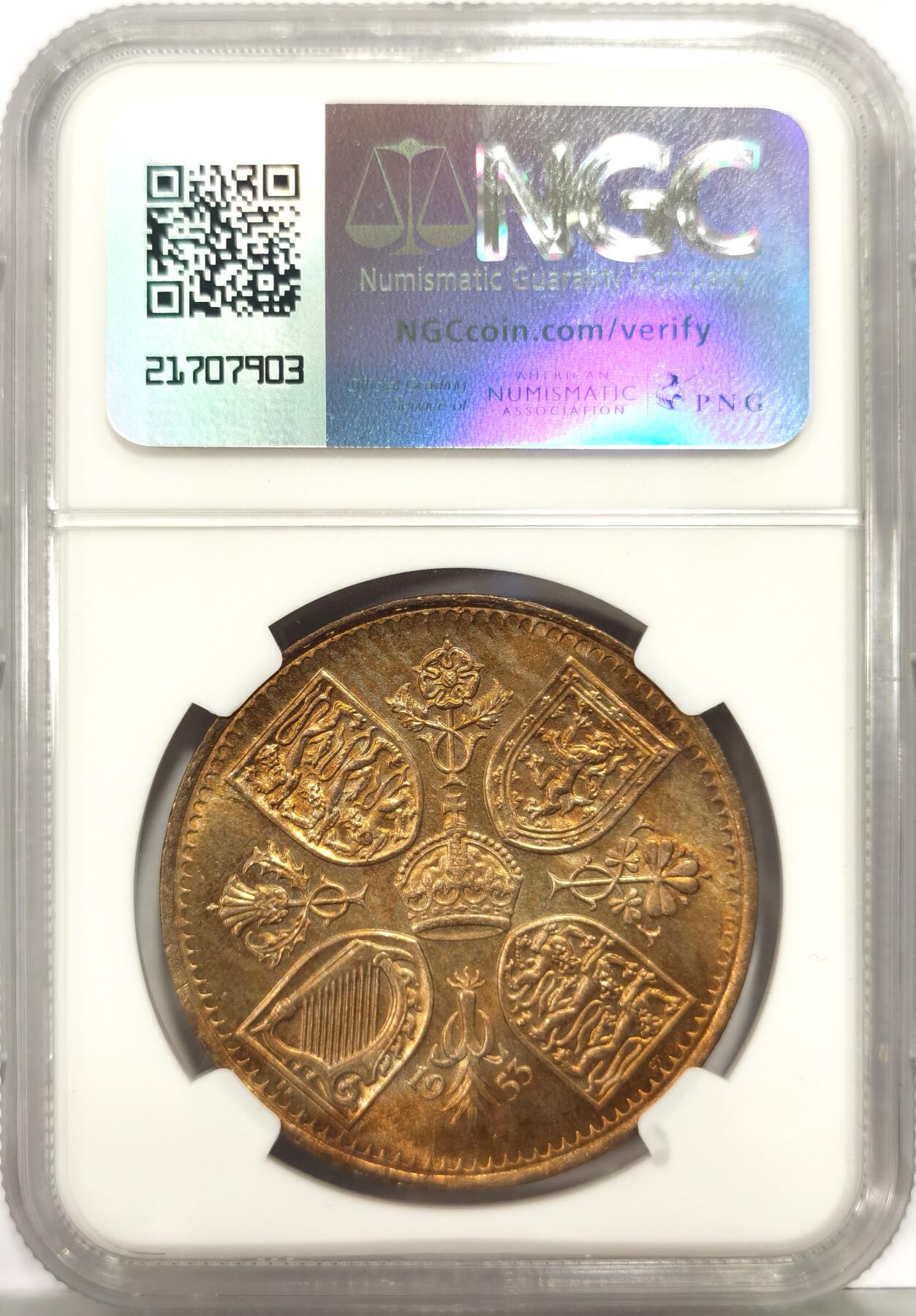 博洋堂世界钱币拍卖第137期（全场包邮） NGC MS64 英国1953年伊丽莎白二世登基纪念克朗，带彩少见