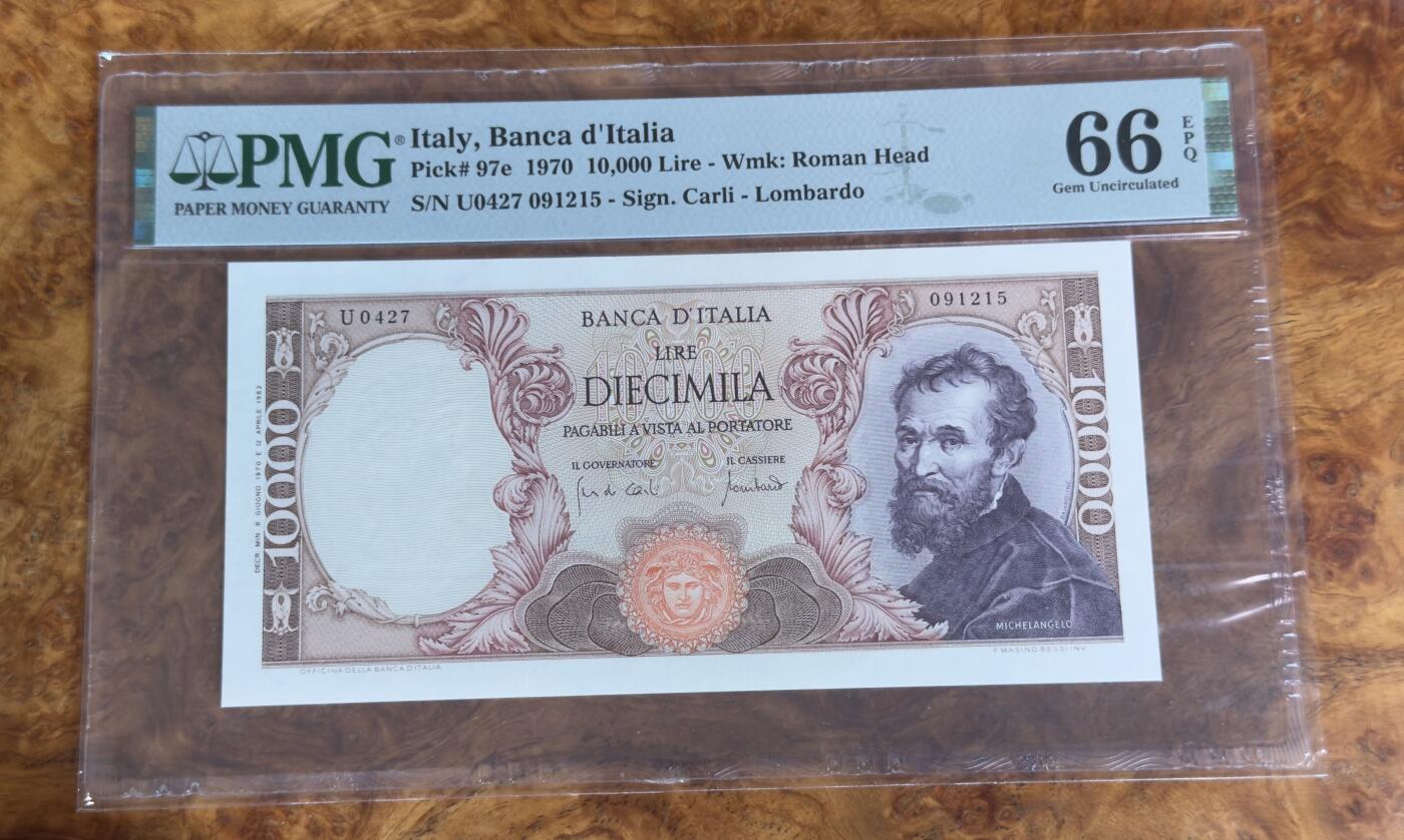 得物收藏 Chase Auction 第33期 - - 外钞、民国钞和人民币混合场！持续更新中！ 1970年意大利10000里拉，PMG66！