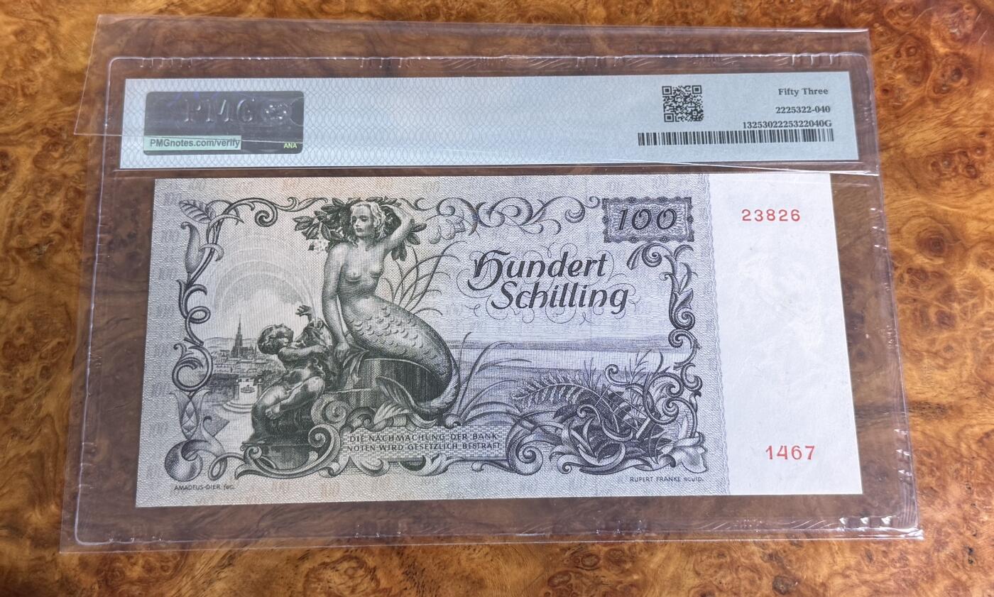 得物收藏 Chase Auction 第33期 - - 外钞、民国钞和人民币混合场！持续更新中！ 1949年奥地利100先令，PMG53！