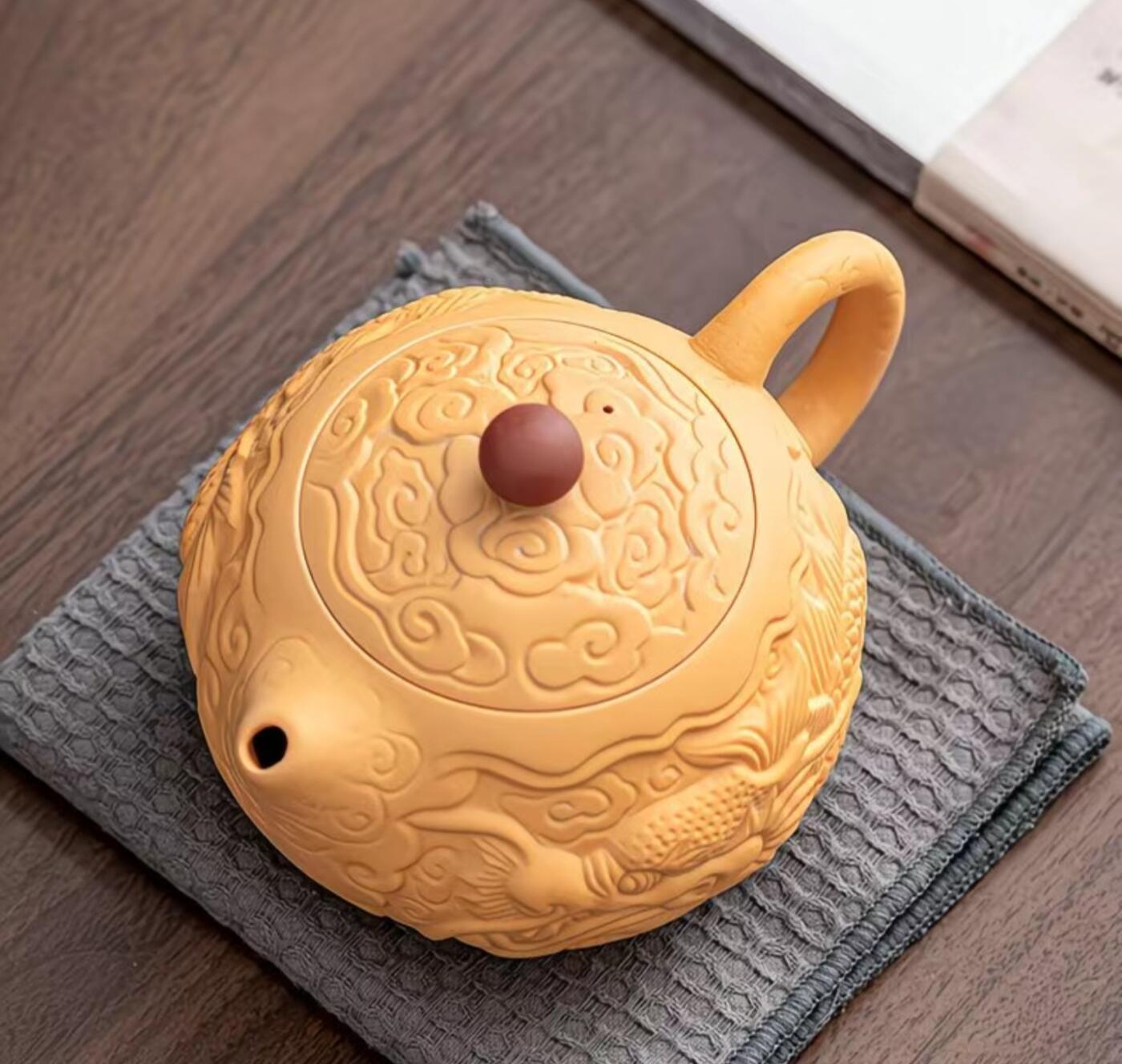 黄段泥精品手工壶具 黄段泥浮雕凤鸣壶西施壶