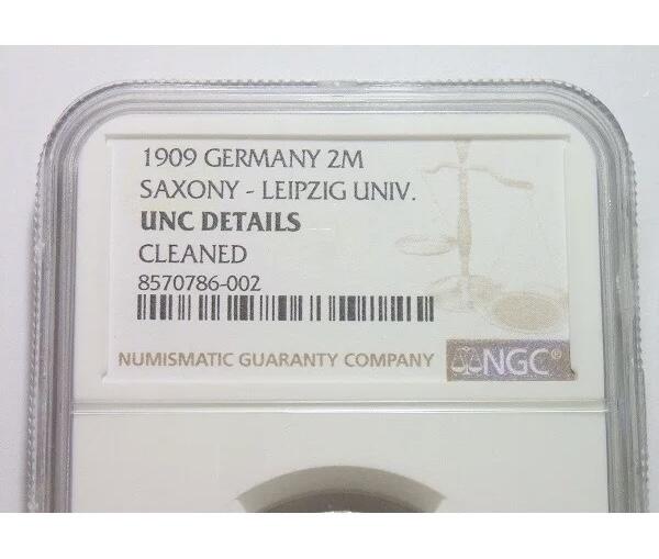 【银】NGC UNC 德国萨克森1909年 莱比锡大学2马克银币 五彩初铸原光