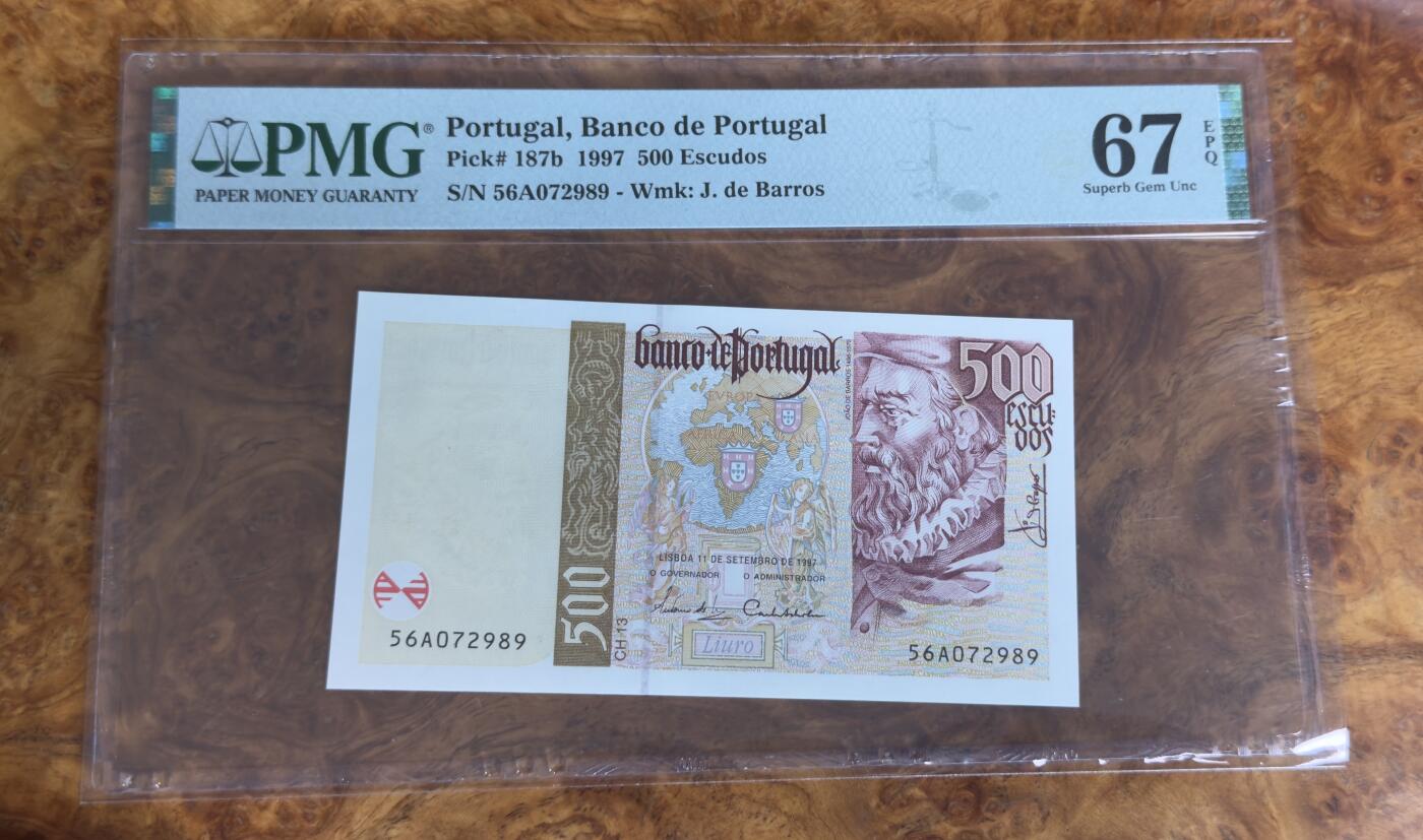 得物收藏 Chase Auction 第33期 - - 外钞、民国钞和人民币混合场！持续更新中！ 1997年葡萄牙500埃斯库多，PMG67！