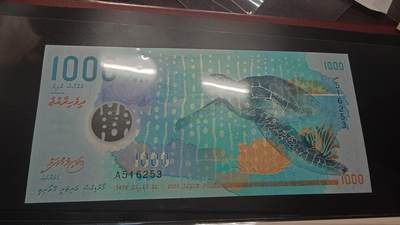 世界钱币～微拍第201期暨2025年第40期  新货卖剩选购 - 2015年马尔代夫1000拉菲亚 全新绝品无47