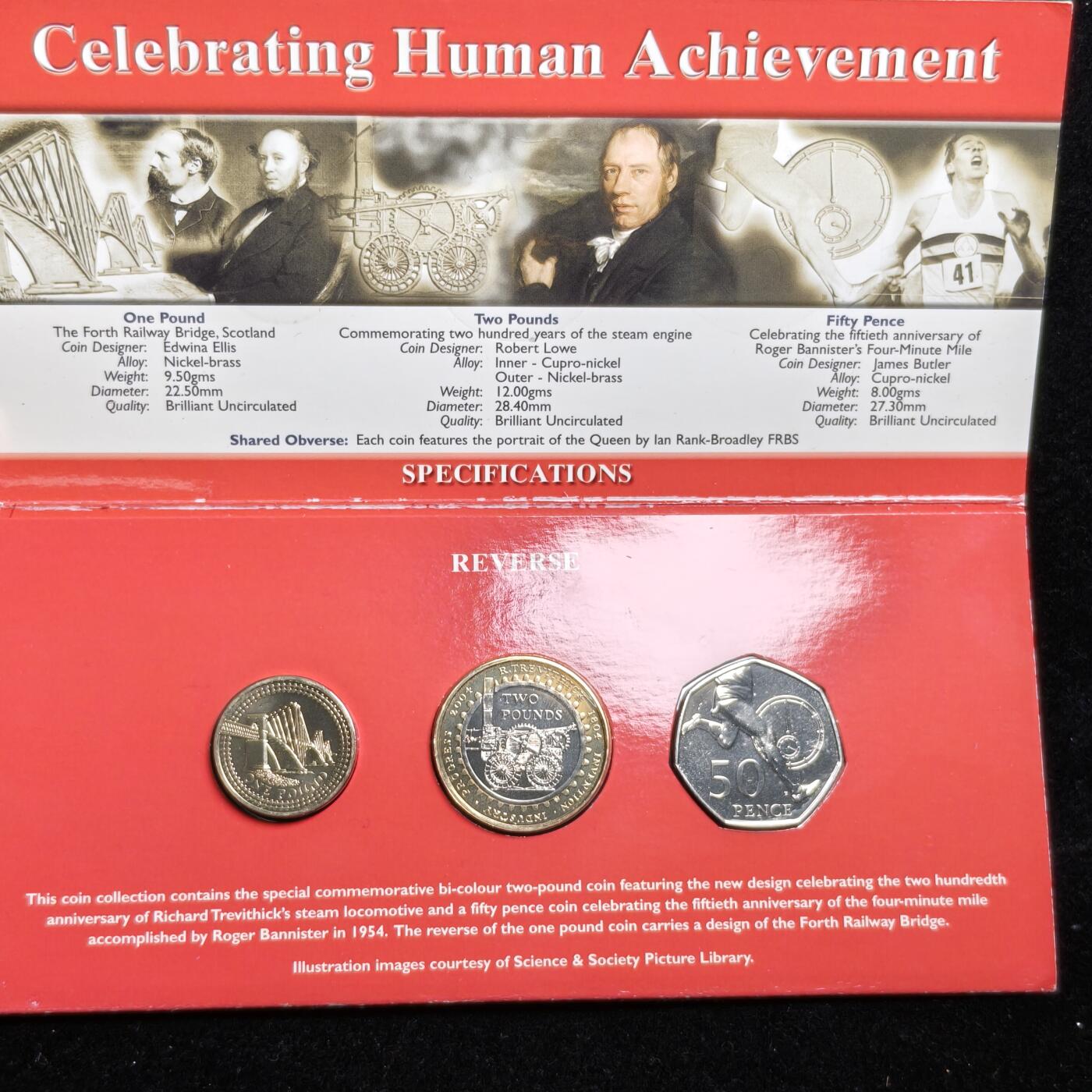 【铜匠收藏】★第125加场★精品币章场，200包邮，不满200.支付运费5元。《接受代拍 代送NGC评级》 英国2004年纪念币卡册，2磅蒸汽机车，1磅桥，50便士