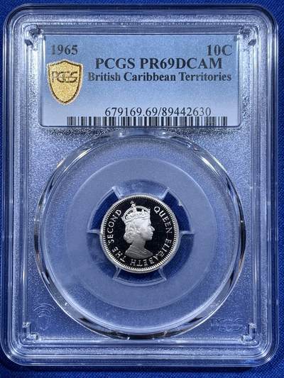《竞宝斋》第416场 周日，周一，2场连拍 （全场包邮） - PCGS PR69DCAM 东加勒比1965年10分镍币