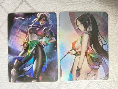 花开卡拍第37期（9月7号周日截拍，品控勿拍!!!拍品不寄存，运费5元，自制卡难免瑕疵，可能存在轻微撞角爆边等出厂瑕疵，品控介意勿拍！） - 卡将卡牌 拳皇系列-不知火舞+春丽 折光彩闪